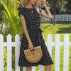 Women's Spring Fashion Pleated Print Mid-length Dress Short Sleeve Round Neck Polka Dot Pleated Dress