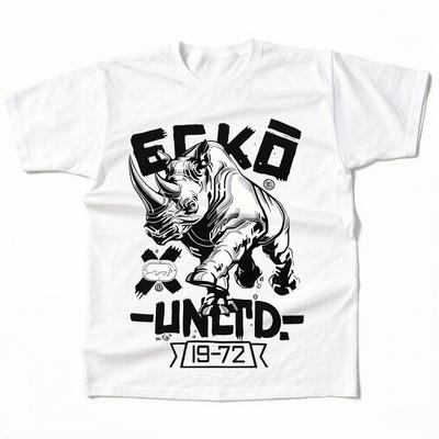 Ecko Unltd Nashorn Grafik T-Shirt Unisex Atmungsaktiv Weich Schwarz mit Weißem Design Klassische Passform für Freizeitkleidung Outdoor-Aktivitäten