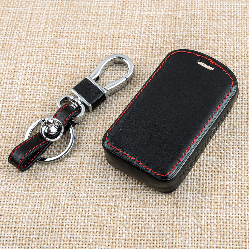 Black PU Leather 4 Buttons Key Fob Cover Case Holder Chain Fit for Mazda 3 6 CX4 CX5 CX8 CX9 CX-30