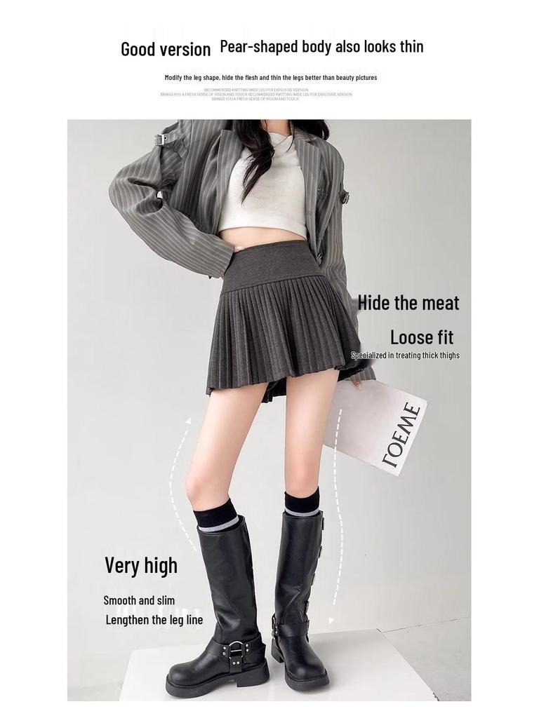 Harajuku Streetwear Pleated A-Line Wool Skirt - Versatile High Waist School Style