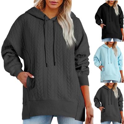Womens Oversized Hoodies Fall Winter Casual Quilted Long Sleeve Drawstring Hooded Pocketed Sweatshirts