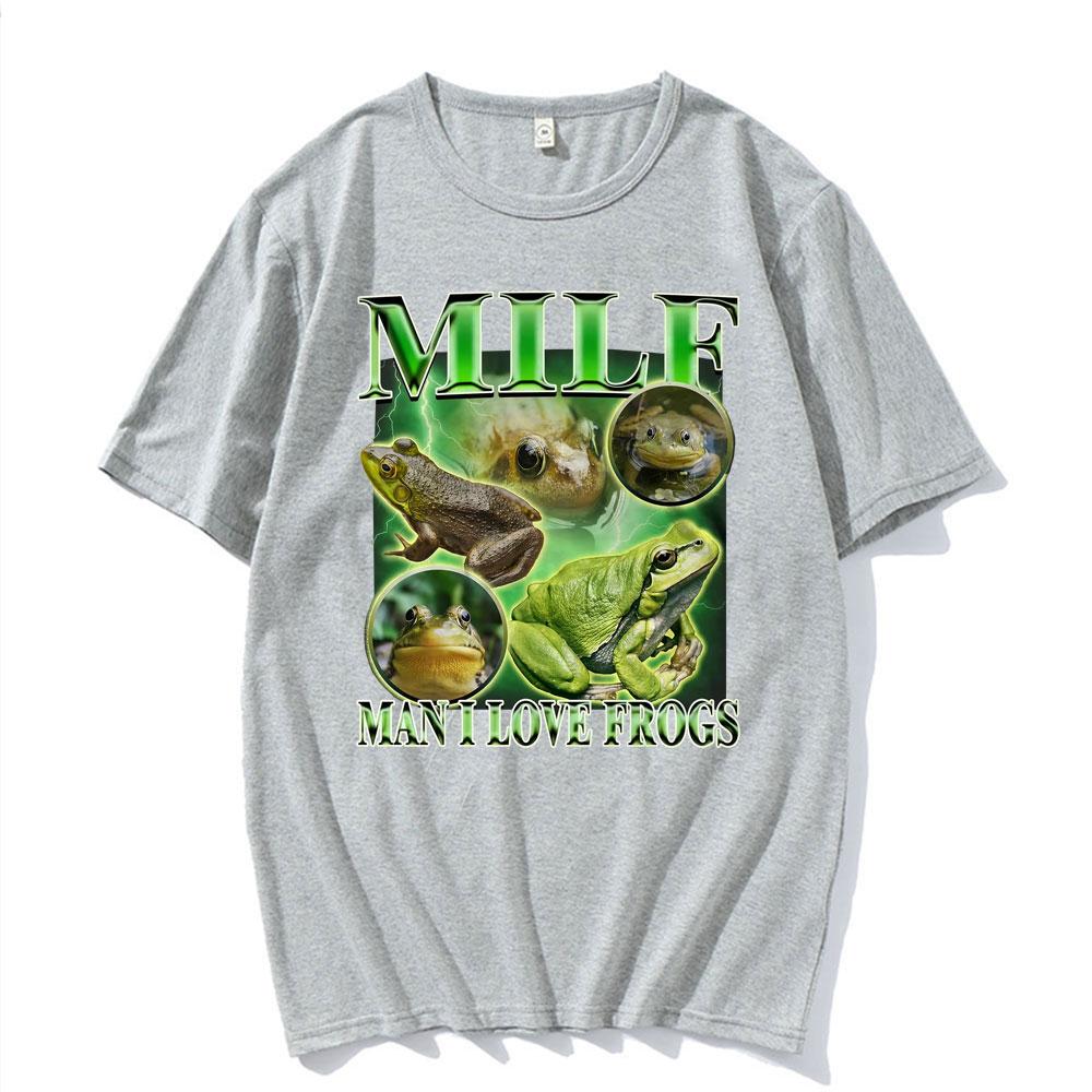 Milf Mann Ich Liebe Frösche Vintage Grafik T-Shirt Lustiges Rap Meme Gemütliche T-Shirts Männer Frauen Lässige Gothic Mode Humor Cartoon T-shirt