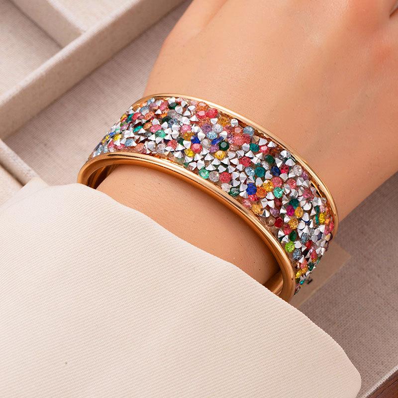 Color Rice Bead Rhinestone Open Bracelet Exaggerated Wide Face Bracelet Fashionable Personality Cool Hand Jewelry