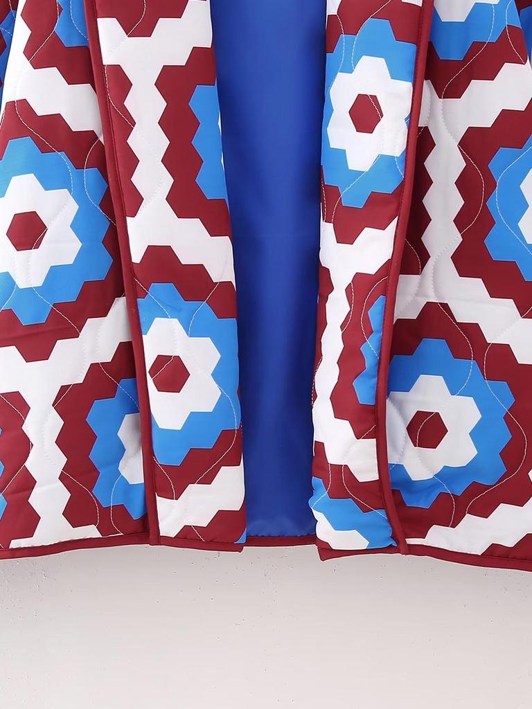 Jesienny damski płaszcz bawełniany patchworkowy z nadrukiem geometrycznym 2023