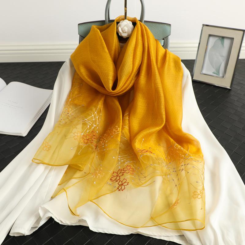 Silk scarf women's fashion silk wool thin foreign style long mulberry silk cheongsam with embroidered flowers gift red scarf