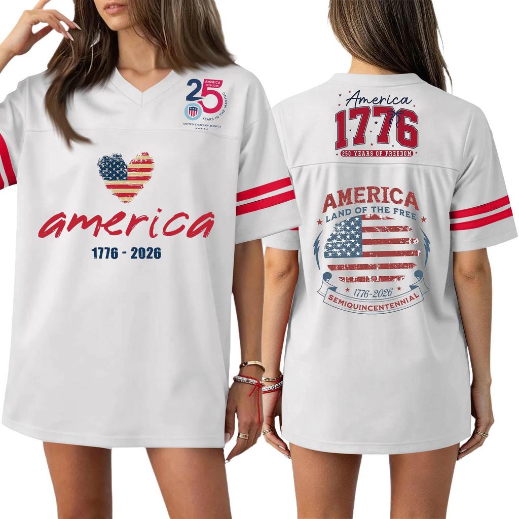 Damen Casual Mode V-Ausschnitt Sport Unabhängigkeitstag Druck Kurzarm Sport T-Shirt Top