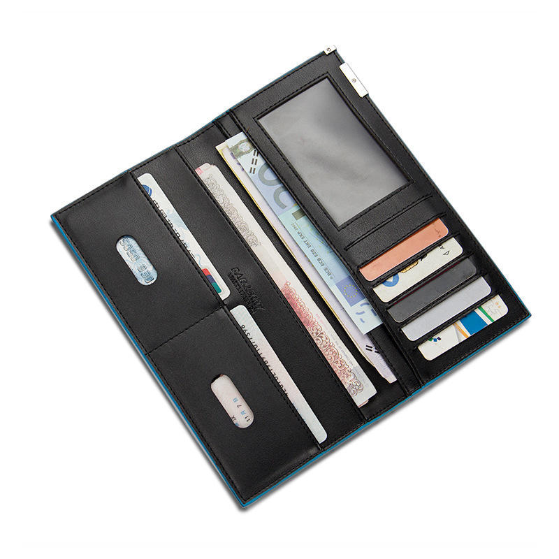 

Мужской длинный кошелек, кошелек с синей окантовкой большой вместимости, корейская версия модного кошелька, акция по низкой цене