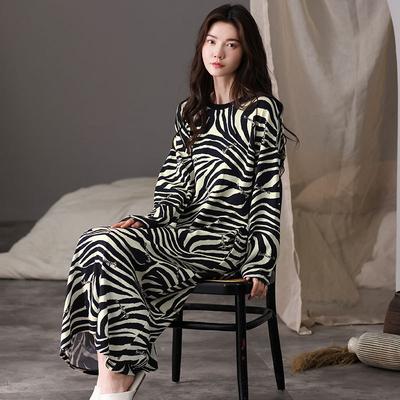 Pajamas Women'S Pajamas Spring And Autumn Pure Cotton Long-Sleeved Autumn Zebra Pattern Loose Fashion Can Be Worn Outside Loungewear Dress