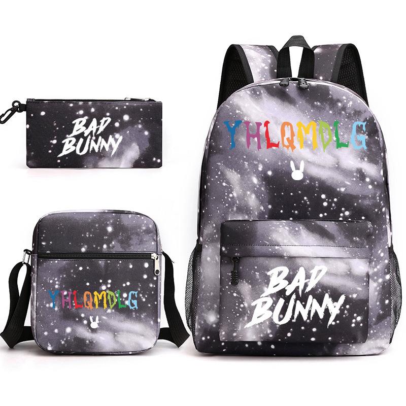 Large Capacity Schoolbag with Shoulder Strap; Student Three-piece Pencil Case Set