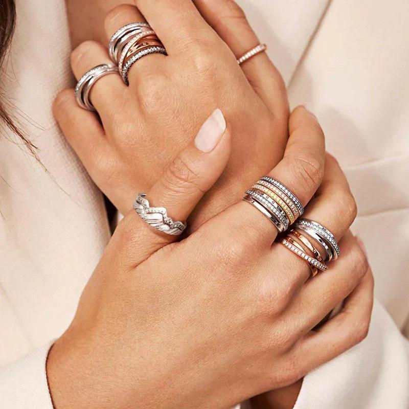 High-End S925 Sterling Silver Layered Mountain Peak Ring for Women - Micro-Inlaid Fashion European and American Style Index Finger Jewelry.