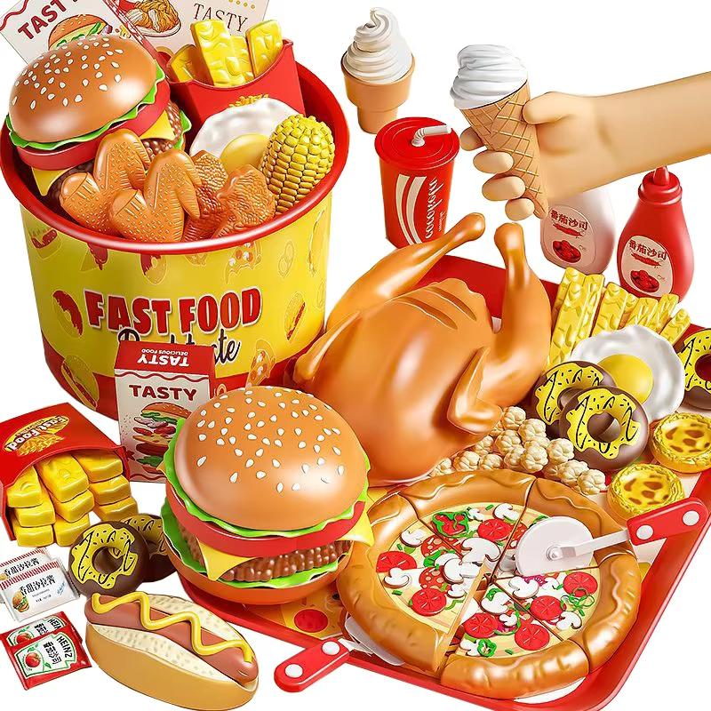Children Food Kitchen Toys Set Girl Pretend Play House Simulation Bread Burger Pizza Cooking Game Kitchen Play Props Accessories