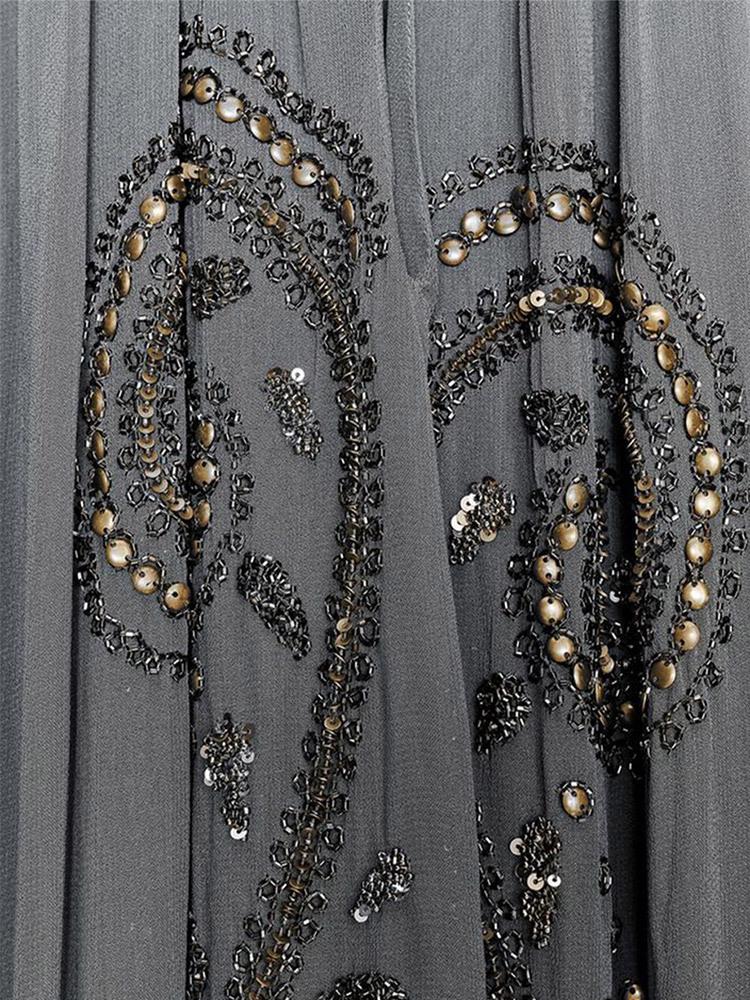 Elegante Abito Lungo con Paillettes e Scollo all'Americana - Nuovi Arrivi Autunno 2025, Stile Europeo e Americano