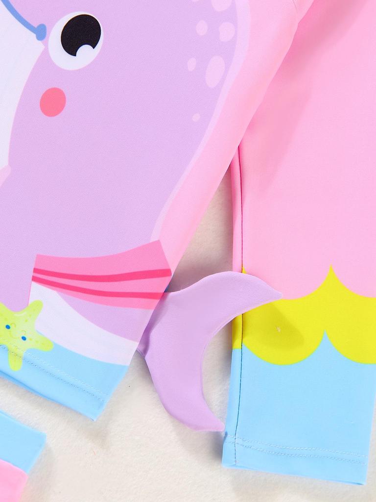 Girls' 2025 Long-Sleeved Cartoon Dolphin Swimsuit with Short Skirt