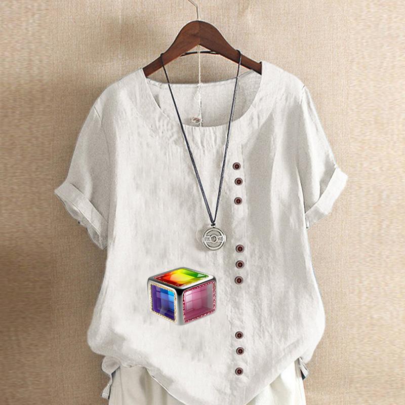 Damenmode Rubik's Cube bedrucktes Rundhals Kurzarm T-Shirt Lässig Baumwolle Leinen Grafik Shirt Freizeit Locker Sommer Bluse Tops