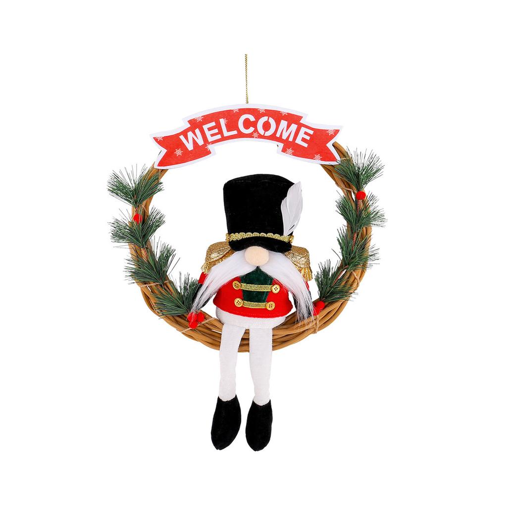 Christmas Soldier Vine Wreath Welcome Wooden Sign Decoration Dwarf Doll Vine Wreath Shopping Mall Window Wall Hanging