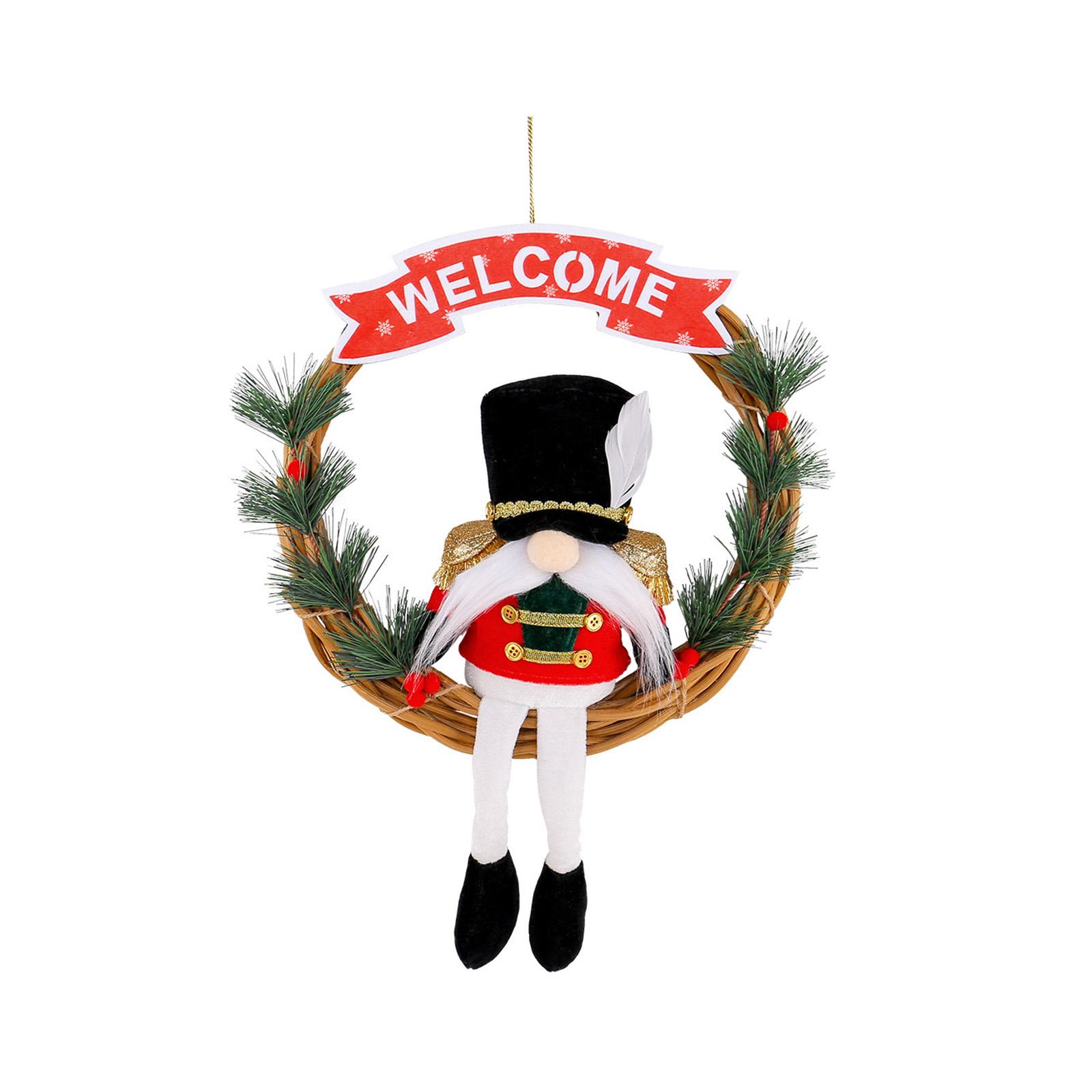

Christmas Soldier Vine Wreath Welcome Wooden Sign Decoration Dwarf Doll Vine Wreath Shopping Mall Window Wall Hanging One Size