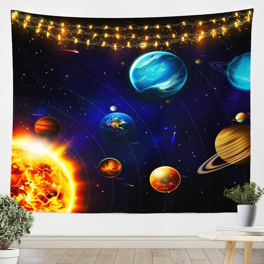 Galaxy Tapestry Outer Space Wall Tapestry for Boys Kids Universe Themed Tapestries Cute Cartoon Planet Rocket Print Wall Hanging