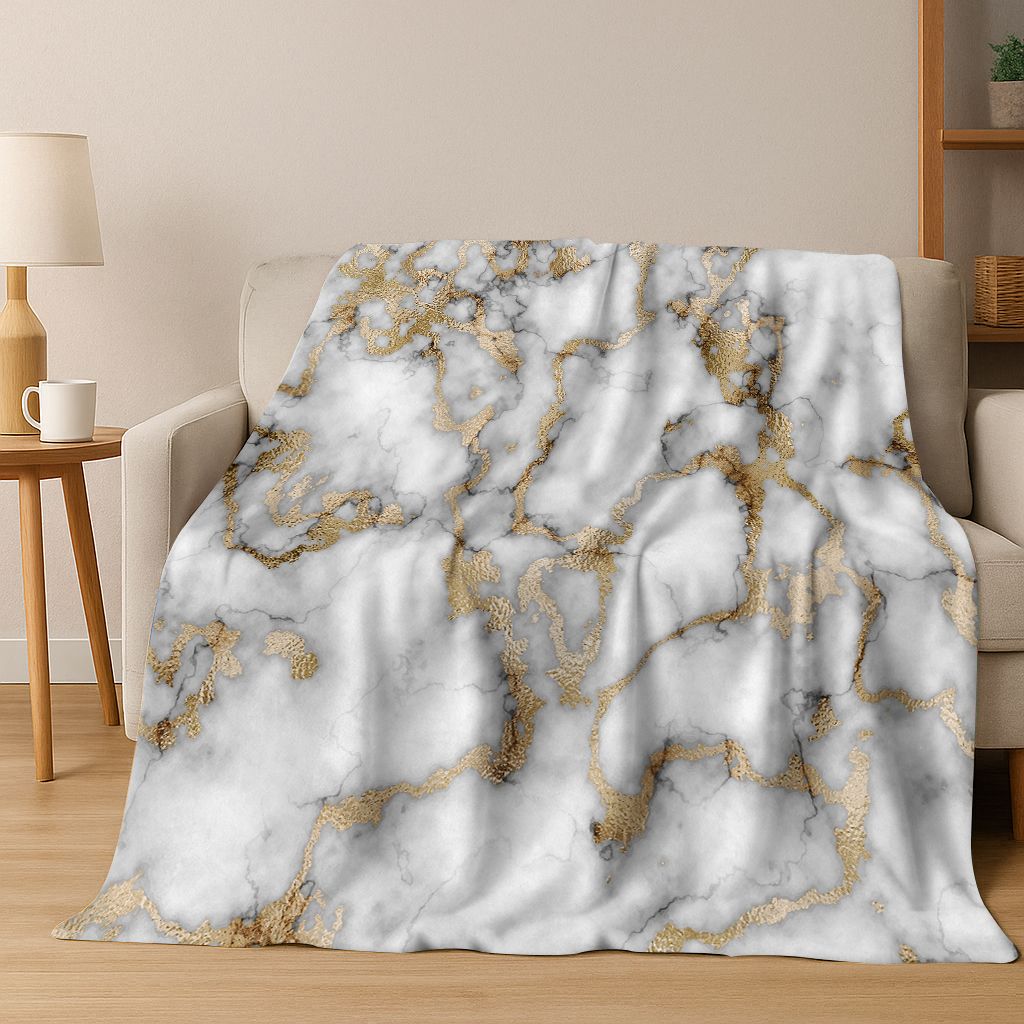 Dream Colorful Stone Texture Marble Black Green Gold  Flannel Blanket,Cozy Soft Throw Blanket for Home Bedroom Bed Sofa Gift