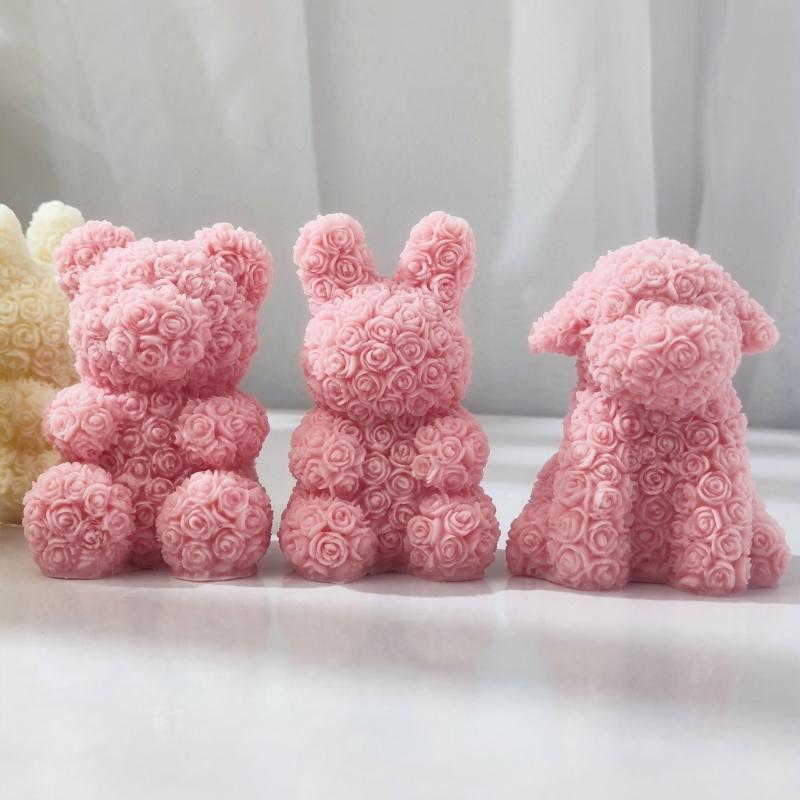 Valentine Silicone Rose Bunny-Mold Aromatherapy Candle Mold Epoxy Animal Plaster Mold for DIY Soap Present Candle Making