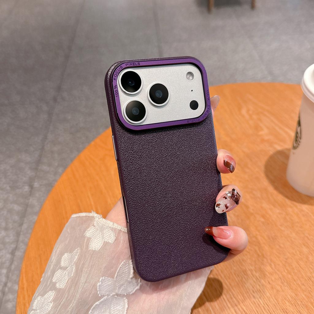 Luxury Matte PU Leather Texture Phone Case for iPhone 17 Air 16 15 14 Plus 13 12 Pro Max Metal Lens Protection Shockproof Cover