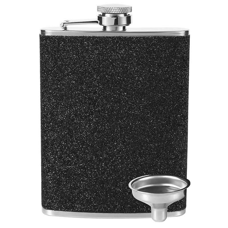 

8 унцій 230 мл Hip Flask з блискучою нержавіючої сталі для жінок. Герметична фляга для віскі. Кишенькова фляга. чорний