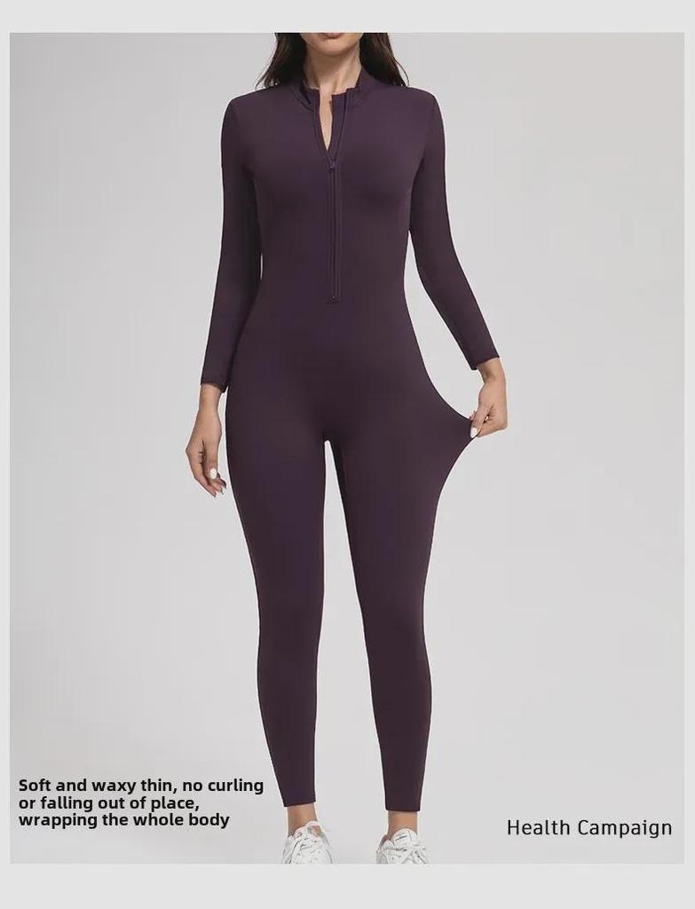 High-Intensity Outdoor Yoga Jumpsuit with Zipper and Velvet for Warmth