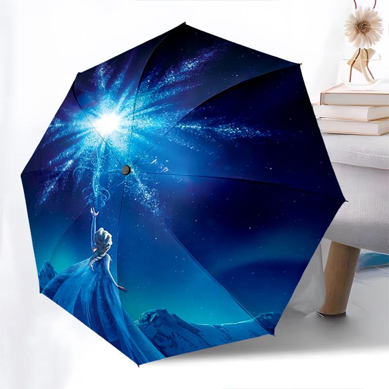 Elsa, Gefroren-Themen-Regenschirm, automatisch öffnend und schließend, faltbar, verstärkte 8 Rippen, kompaktes Reise-Design, modischer Regenschirm, V