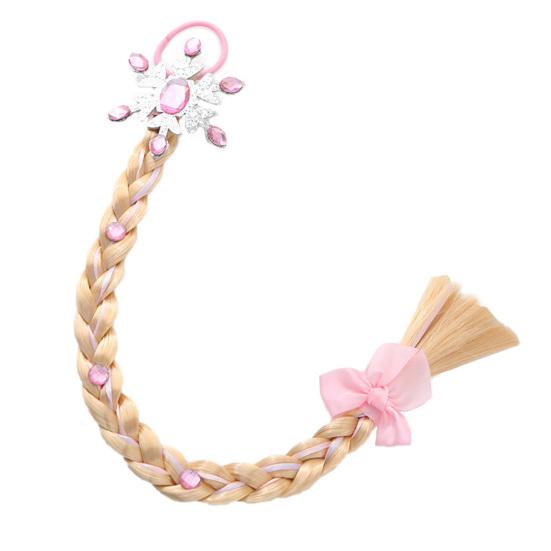 Kids Ponytail Extension with Hair Tie Rhinestone Snowflake Bow Halloween Costume Party Girls Wrap Around Synthetic Long Ponytail Hair Extension