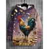 Autumn 3D Rooster Graphic Printed Hoodies Fashionable Casual Sports Pocket Long Sleeved Men's Hooded Sweatshirts