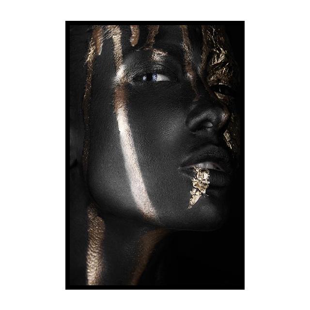 African Woman Canvas Poster Gold Foil Mask Jewelry Decorative Painting Living Room Wall Painting for Modern Home Decor Painting