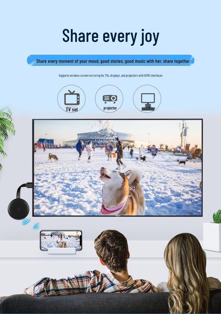 4K Wireless Screen Mirroring Device for Apple & Android - Universal TV & Projector Compatibility