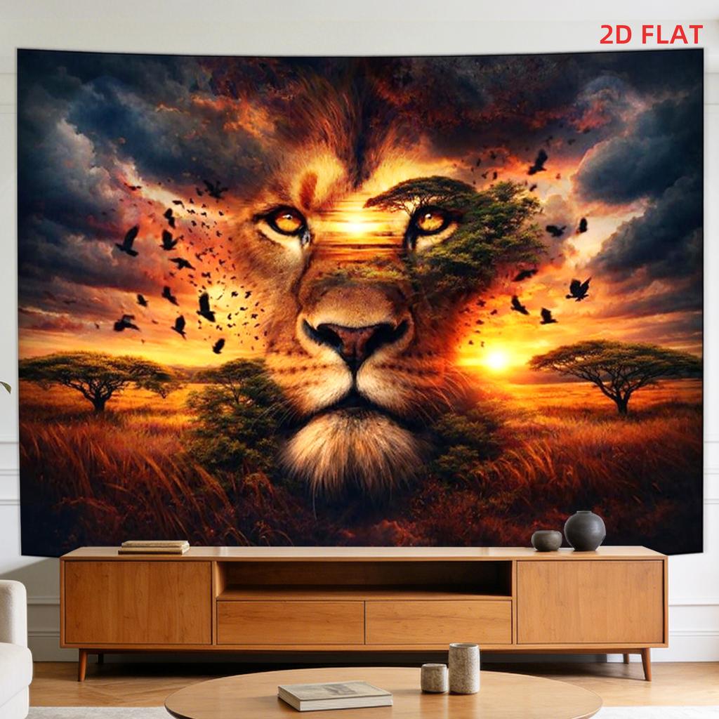 Dramatic Lion King Safari Tapestry Wall Art Decor Sunset Jungle Wildlife Animal Large Size Hanging Home Decor 180cm 230cm