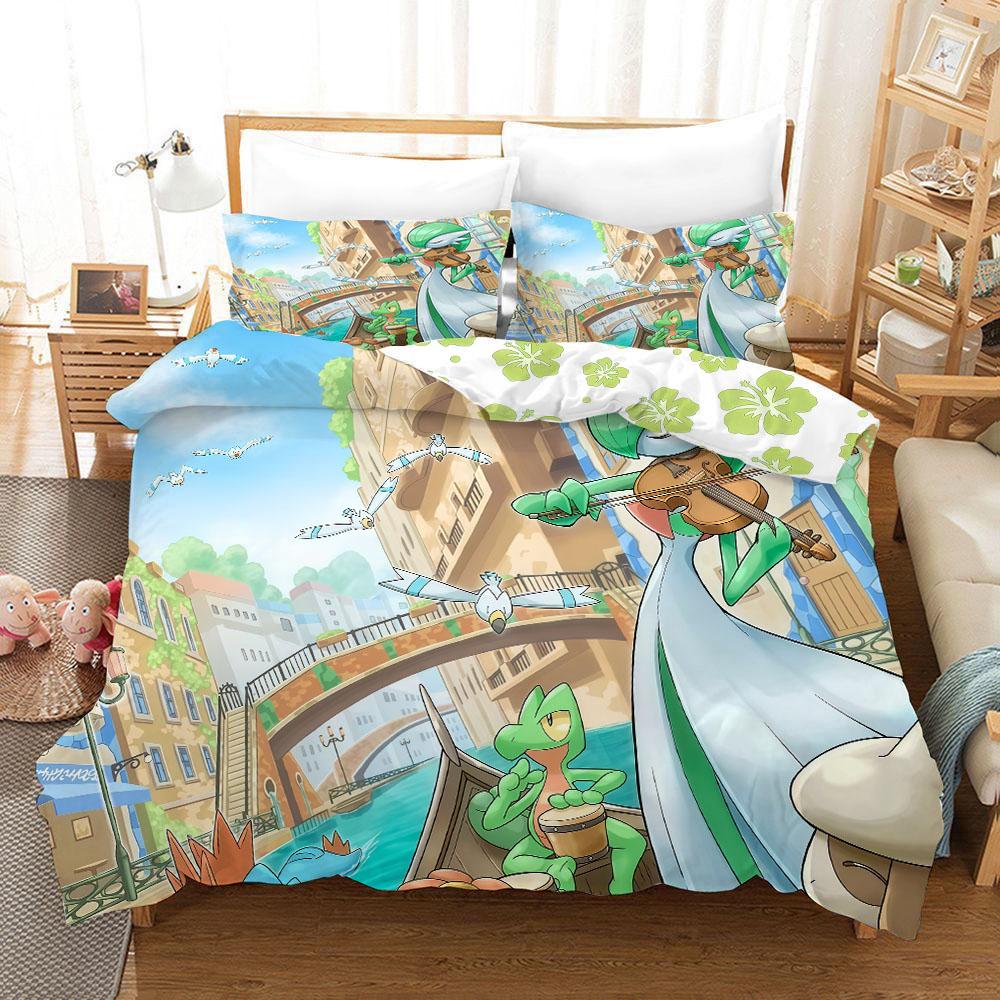 Pokemonzd 3Pcs Duvet Coverskids Cartoon Bedding Set Quilt Cover Twin Full Bedroom Bed  King Size  Decor For Teens Best Gifts