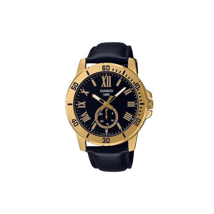Casio Standard Series Quartz Movement Leather Strap Watch Men watches Black MTP-VD200GL-1BUDF Black Dial