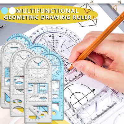 Régua Geométrica Multifuncional Régua de Desenho Gabarito de Desenho Geométrico Ferramenta de Medição Régua de Plástico Para Material Escolar