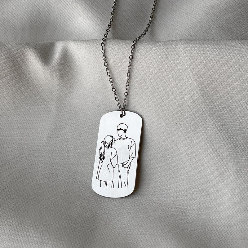 Laser engraved necklace alloy jewelry female couple pendant anime cartoon light luxury sweater chain