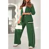 Pant Sets Women Wide Leg Pants Two Piece Set Button Coats Matching Sets Patchwork High Waist Elegant Trousers Pockets Sporty