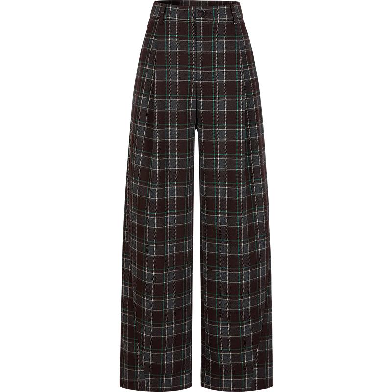 JiuZi Annakou Women's Retro Plaid Curved Casual Trousers