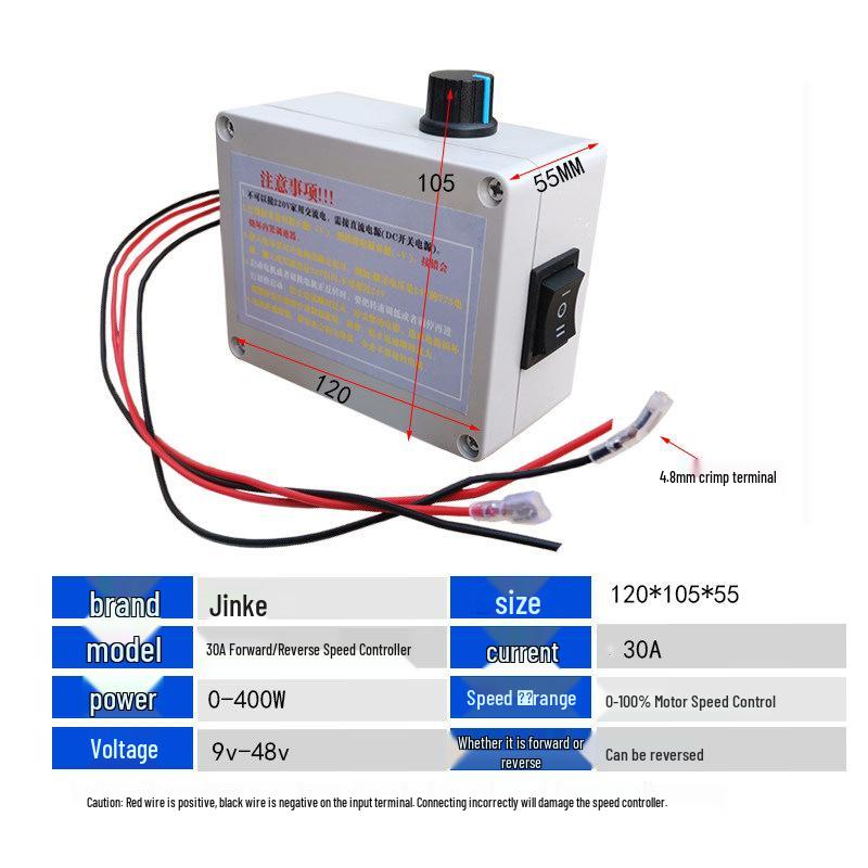 775/895 Motor Stepless Speed Controller with 30A Forward/Reverse Switch for 12V/24V DC Motors