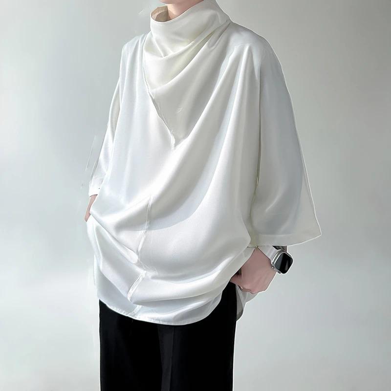 Men Cowl Neck Batwing Sleeve Loose Fit Shirt S белый