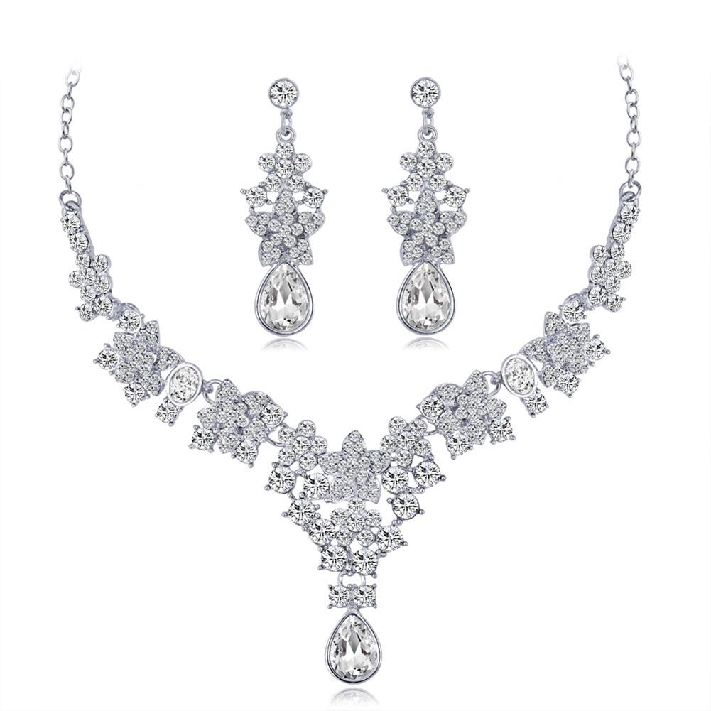 Women Bridal Multi-color Jewelry Set Elegant Fashionable Diamond Alloy Necklace + Earring Set