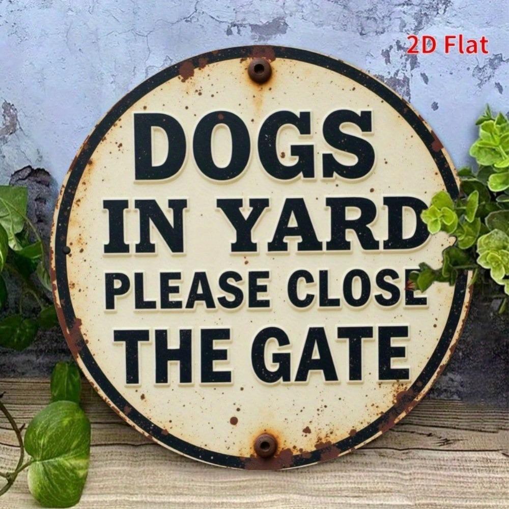 Metal Dog Yard Warning Sign Round Pet Safety Decor for Home Cafe Gate