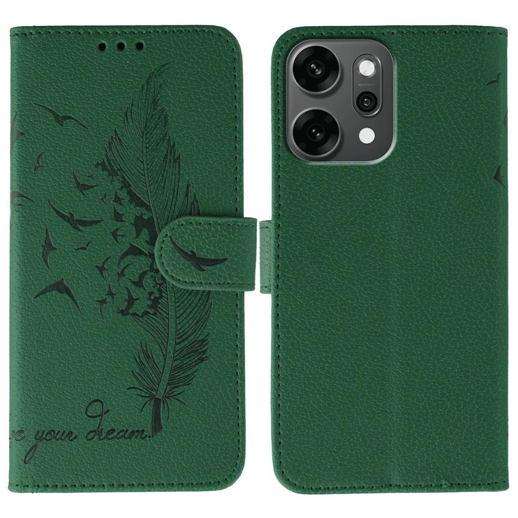 For Oppo Reno14 Pro 5G (Global) Case Feather Imprint PU Leather Wallet Phone Cover