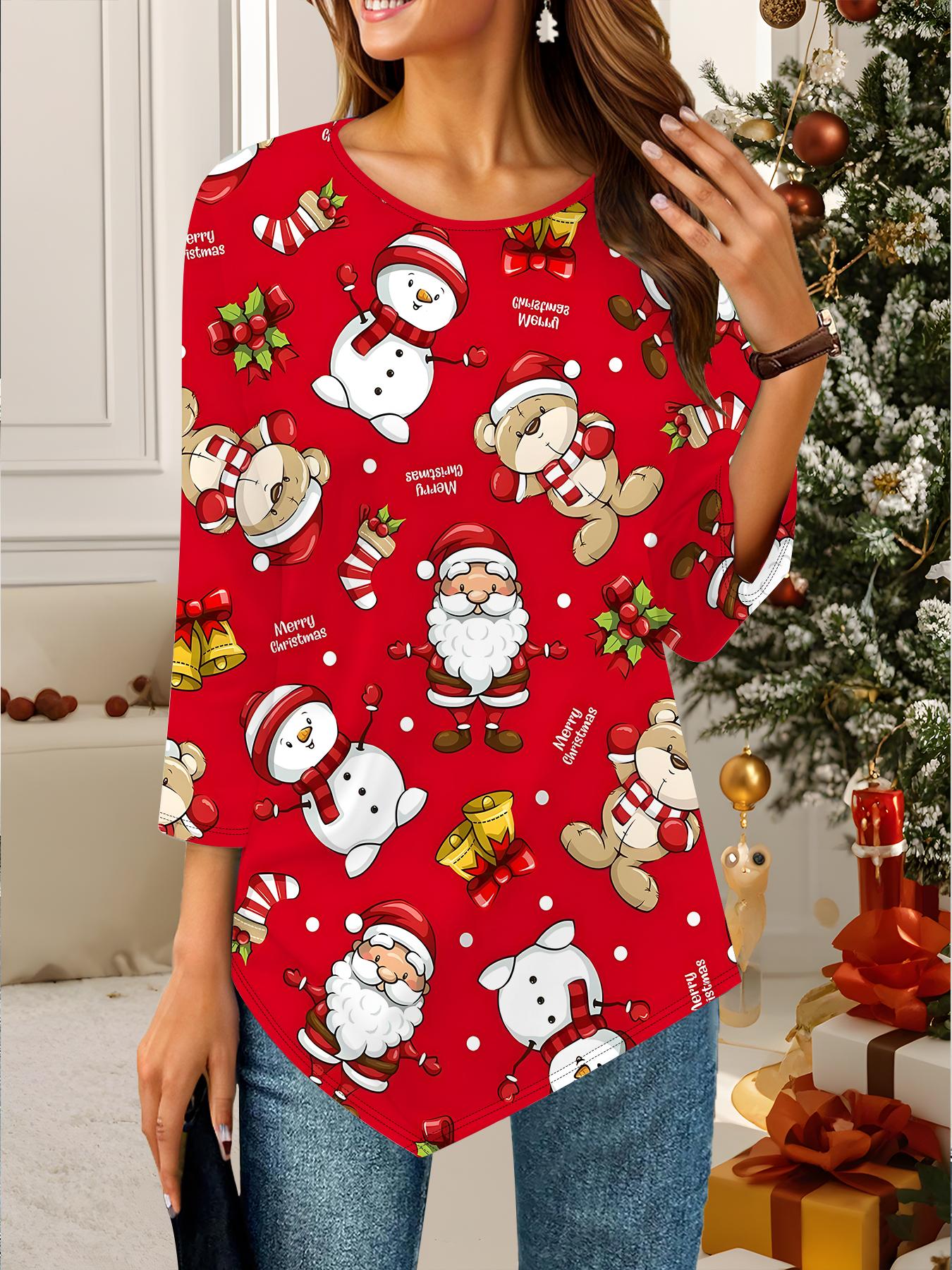 

Женская свободная футболка с круглым вырезом и рукавом три четверти с 3D рождественским узором. Идеальный подарок на Хэллоуин и Рождество. XS зелёный