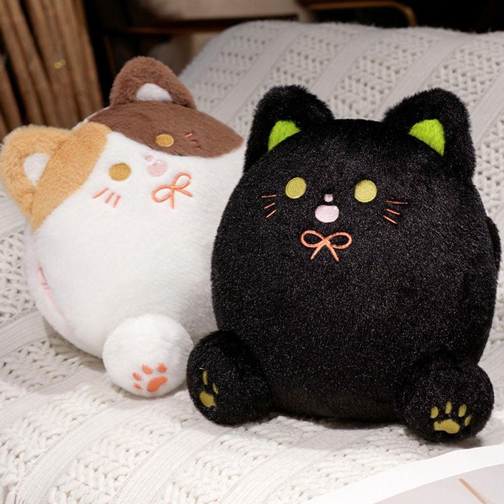 with Hand Pocket White Cat Plush Pillow Smile Black Cat Plush Doll  Home Decor