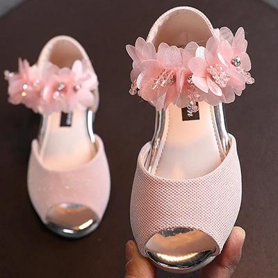 Summer New Style Children's Sandals Girls Fashion Rhinestone Flower Princess Shoes Little Girls Soft Soled Dance Shoes Girls