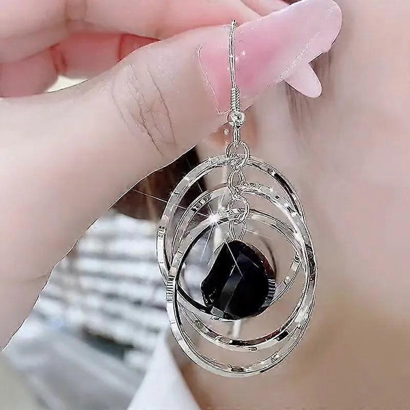 Circle Black Crystal Dangle Earrings - Fashion Party Jewelry, Accessories