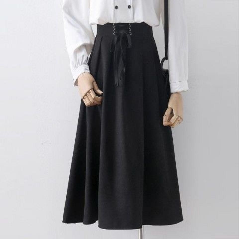 Niche Waist-Tied Women's Autumn Winter Long Midi Skirt A-Line Slim-Fitting Flared Skirt