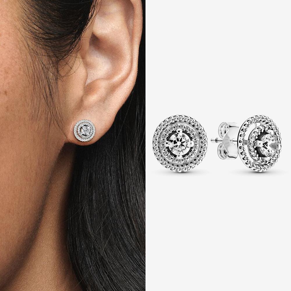 Authentic 925 Silver Cherry Blossom Bow Heart Hoop Stud Drop Earrings plata de ley Jewelry DIY Birthday Gift Original
