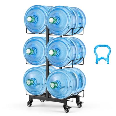 Water Jug Holder, 3 Tiers Double Rows 11 L and 19 L Water Bottle Holder for 6 Bottles, Heavy Duty Jug Rack Organizer with Casters and Handles